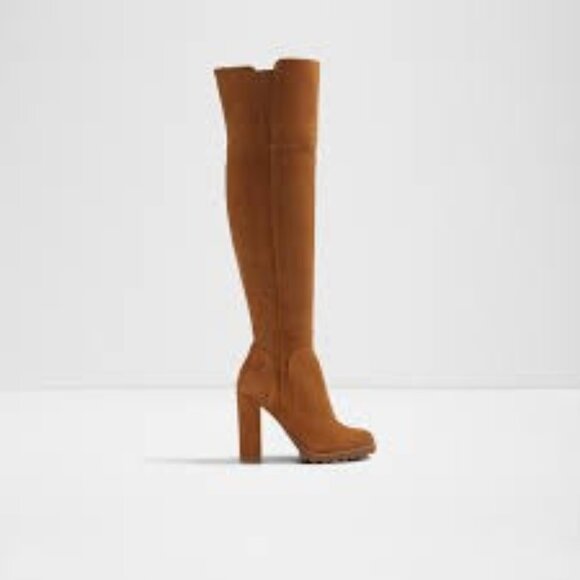 Aldo Shoes - Aldo  Knee High Boots Side Zip Suede Brown Boho Western Women's Size 9